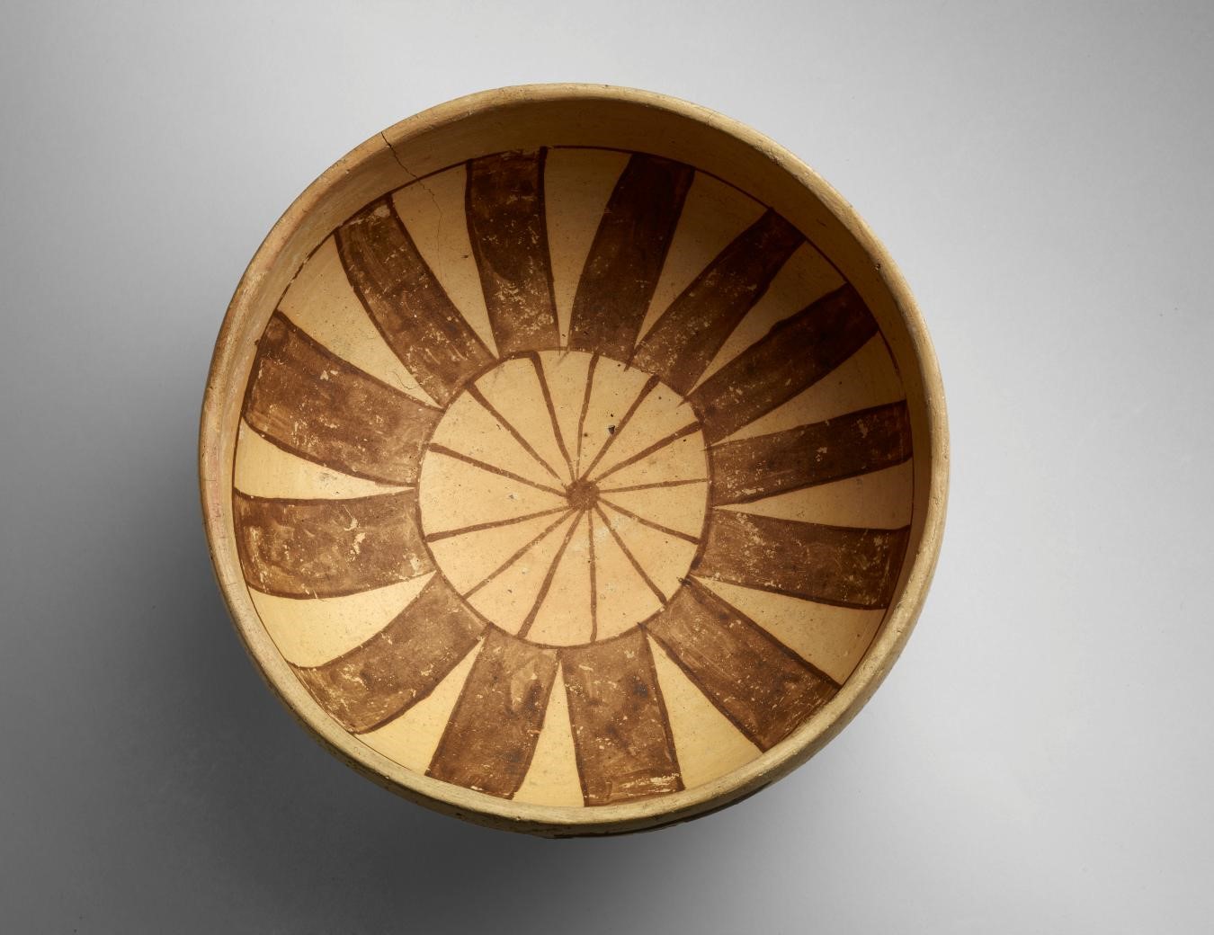 Ancestral Pueblo (Anasazi), Jeddito Black-on-Yellow Bowl with Sun Burst Design, 1250–1350