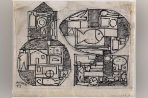 Untitled (Two Structures) by Julio Alpuy,  graphite and ink on paper, 1949