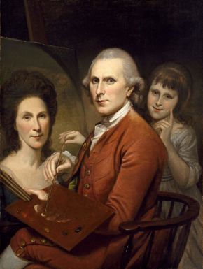 Charles Willson Peale, Self-Portrait with Angelica and Portrait of Rachel, c. 1782–85, oil on canvas