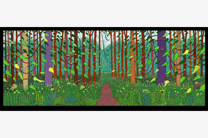 David Hockney, Arrival of Spring in Woldgate, East Yorkshire in 2011, oil on 32 canvases