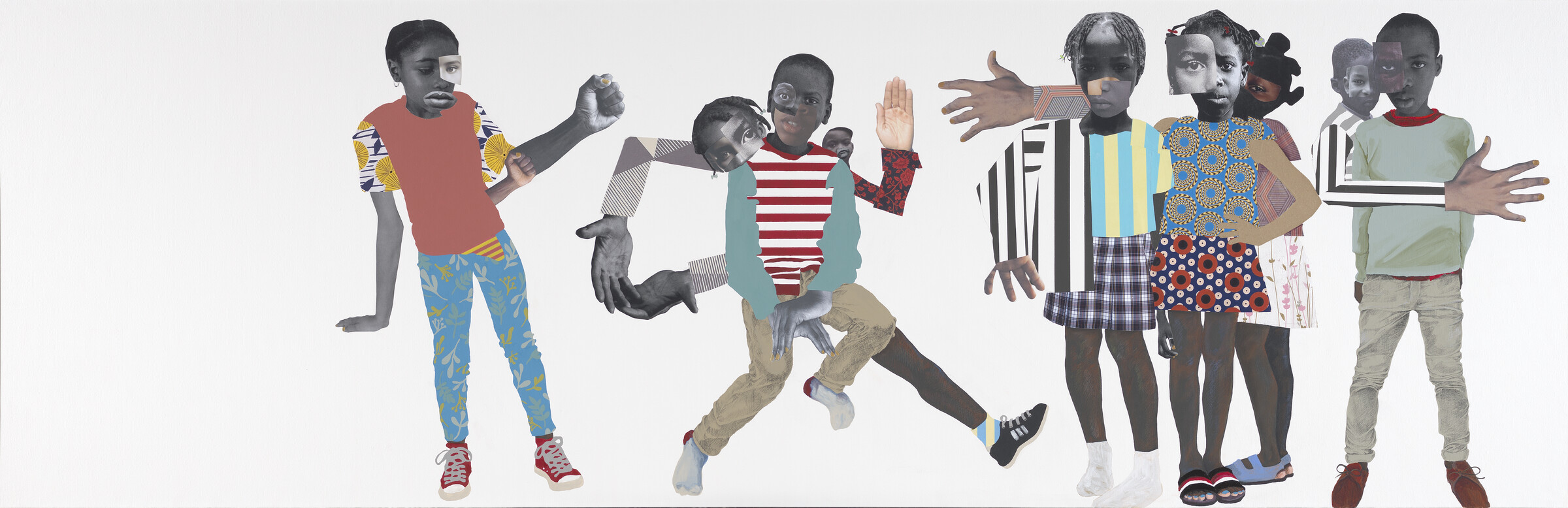 Deborah Roberts, Let Them Be Children, 2018, mixed media and collage on canvas, Virginia Museum of Fine Arts, Richmond, Arthur and Margaret Glasgow Endowment, courtesy of the artist and Stephen Friedman Gallery. Photograph: Sydney Collins © Virginia Museum of Fine Arts © Deborah Roberts