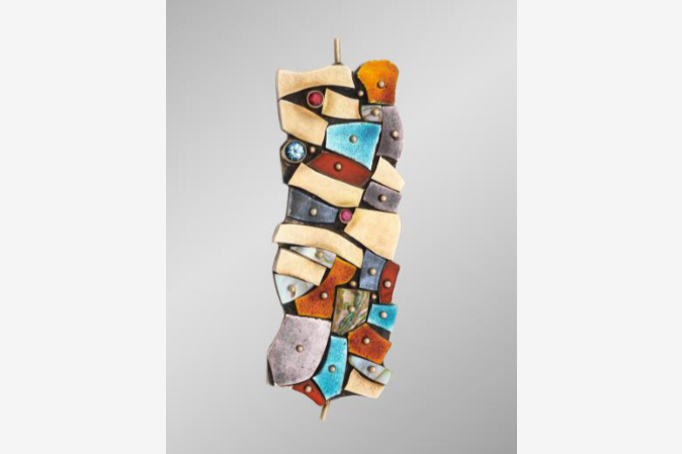Earl Pardon, Pin, 1960, sterling silver, 14K gold, enamel, and stones