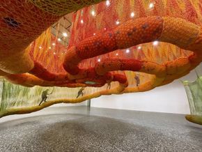 Ernesto Neto, SunForceOceanLife (installation view), 2020, crocheted textile and plastic balls