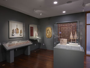 Installation view of the Albert and Ethel Herzstein Gallery for Judaica.