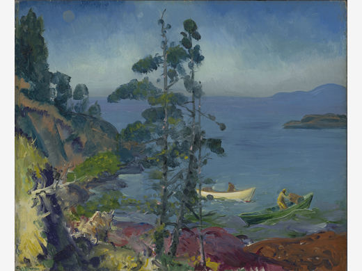 George Bellows, Evening Blue (Tending the Lobster Traps, Early Morning), 1916, oil on panel, Charles Butt Collection.
