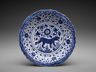 Iran, Dish with Lion, second half of the 15th century, stonepaste; painted in blue on white slip under transparent glaze