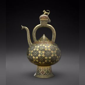Iran, Ewer, 1607–08, brass; cast, engraved, and inlaid with black compound