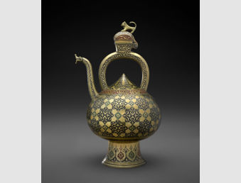 Iran, Ewer, 1607–08, brass; cast, engraved, and inlaid with black compound