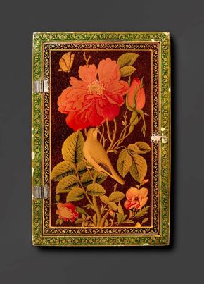 Iran, Mirror Case, mid-19th century, watercolor, gold-colored pigments, metallic particles, and lacquer on pasteboard