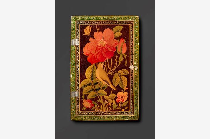 Iran, Mirror Case, mid-19th century, watercolor, gold-colored pigments, metallic particles, and lacquer on pasteboard