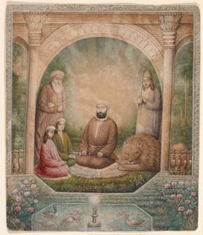 Isma’il Jalayir- A Portrait of ‘Ali, Hasan, Husayn, and the Sufi Leader Nur ‘Ali Shah Ni‘matullahi