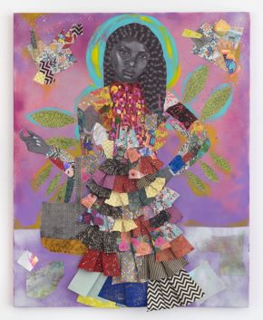 Jamea Richmond-Edwards, Archetype of a 5 Star, 2018, acrylic, spray paint, glitter, ink, and cut paper on canvas