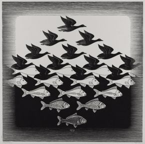 M.C. Escher, Sky and Water I, June 1938, woodcut