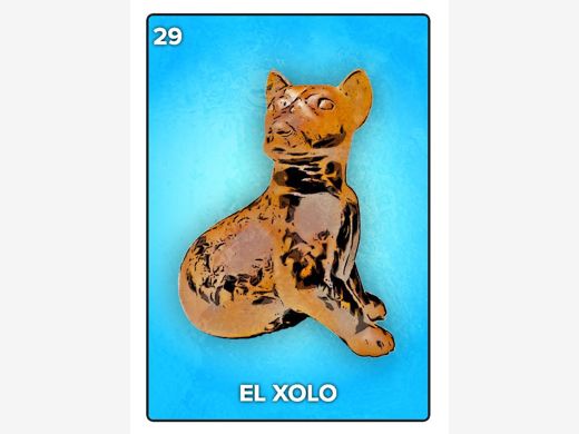 MFAH Lotería Card | Alert Seated Canine Effigy Vessel, 300 BC–300 AD, earthenware with slip