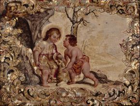 Miguel González, Infant Jesus and Infant John the Baptist, second half of 17th century, oil and mother-of-pearl inlay on wooden panel