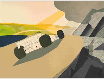Raymond Loewy, Formula Car in Mountains, 1978–82, screenprint in colors on paper