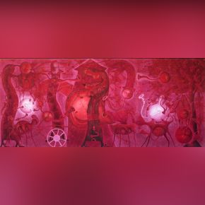 Rolando Rojas, Fiesta Fiesta, marble dust and oil on canvas