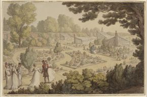 Thomas Rowlandson, Elegant Figures in a Walled Garden, 1803–05, watercolor and ink over traces of graphite on wove paper