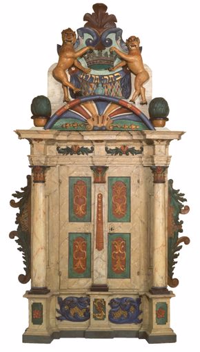 Torah Ark, 18th century, pinewood: carved and painted; fabric: embroidered with metallic thread