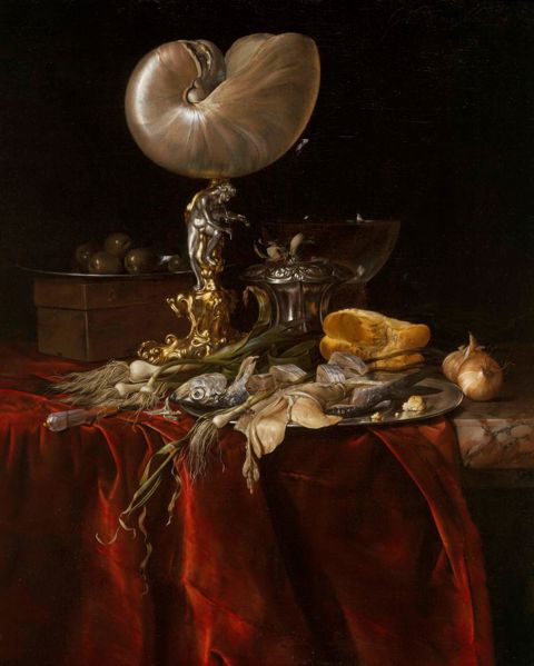 van Aelst- Still Life with Fish Bread and a Nautilus Cup