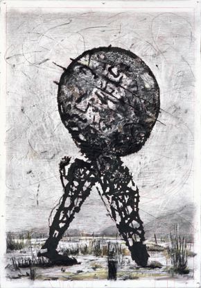 William Kentridge, Drawing for “Il Sole 24 Ore (World Walking),” 2007, charcoal, colored pencil, gouache, and pastel on paper