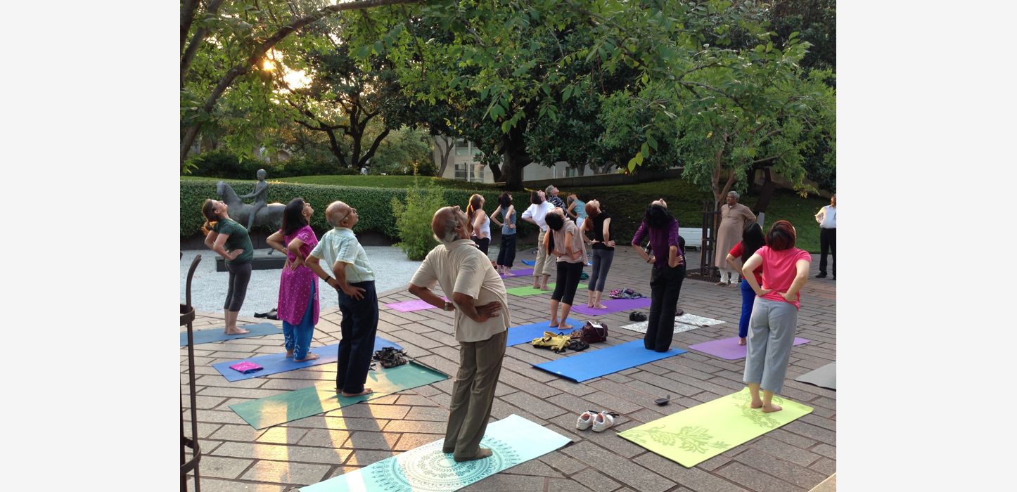 yoga in the cullen sculpture garden july 2014
